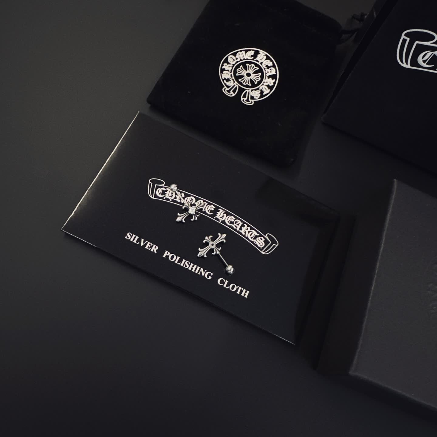 Chrome Hearts Silver Cross Stud Earrings